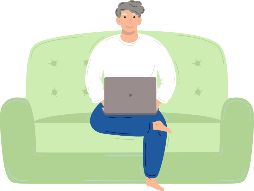 CPSA illustration man on sofa with laptop